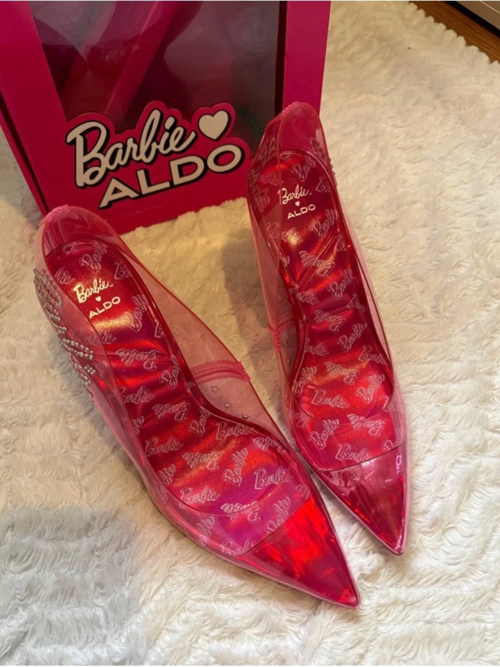 Barbie Hot Pink Clear Pointed Stiletto Heels with Rhinestone Detail - Picture 2 of 3